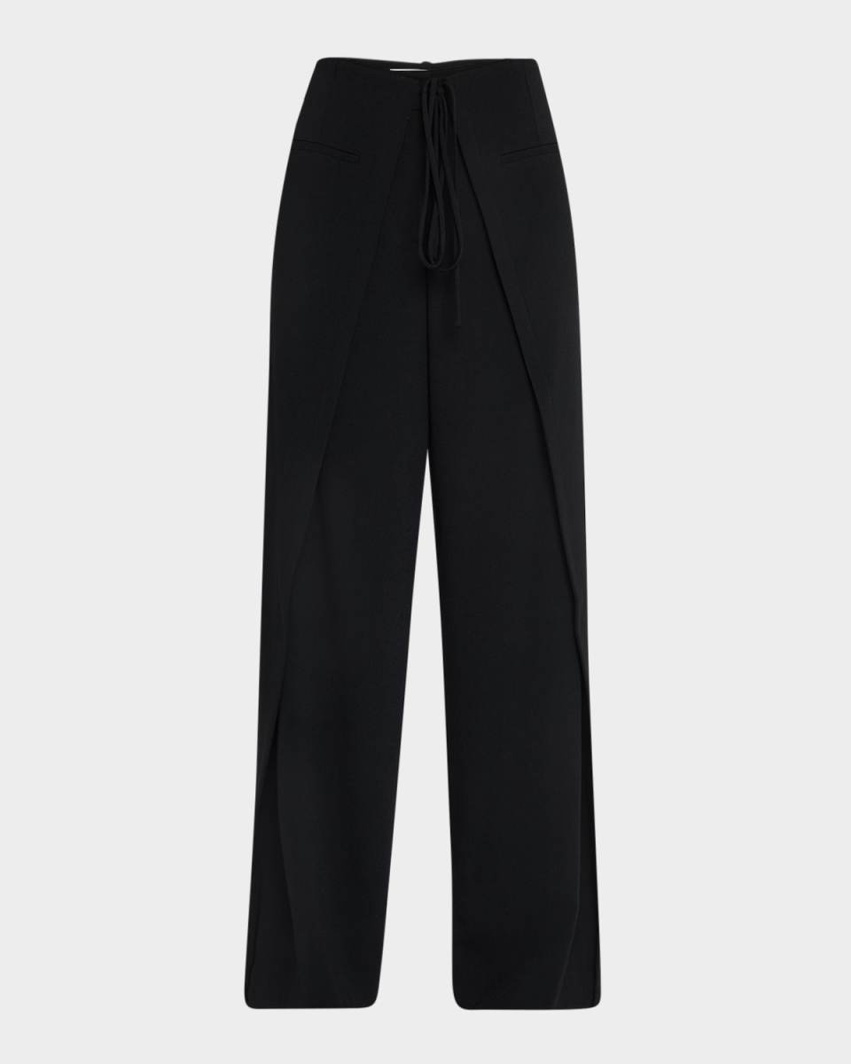Overlap Soft Crepe Straight-Leg Pants